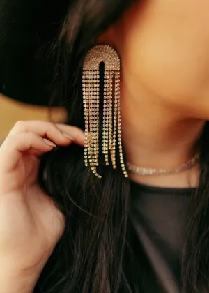 0068 C13 RAINBOW SHAPE TASSEL RHINESTONE EARRINGS