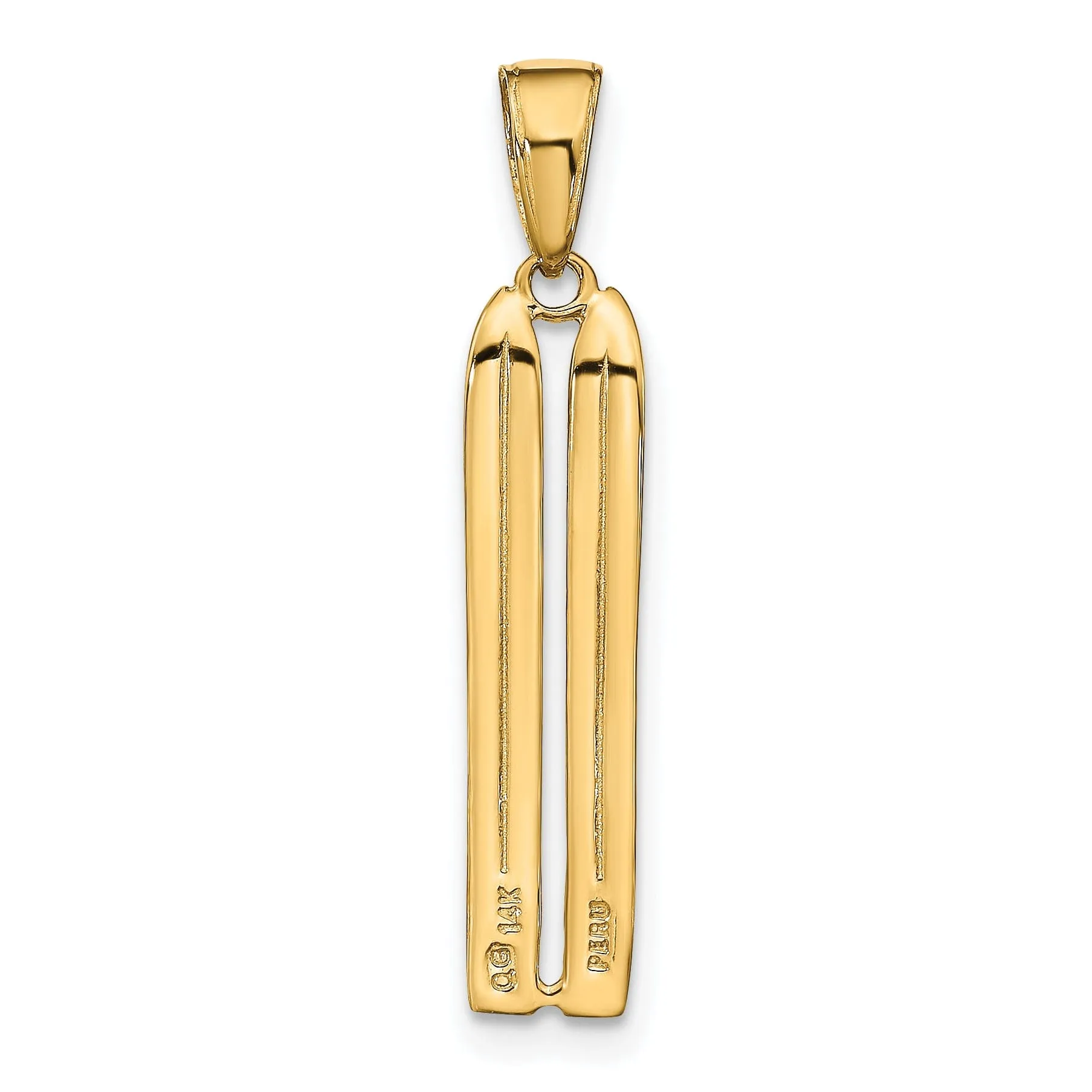 14k Yellow Gold 3D Two Snow Skis Charm Pendant