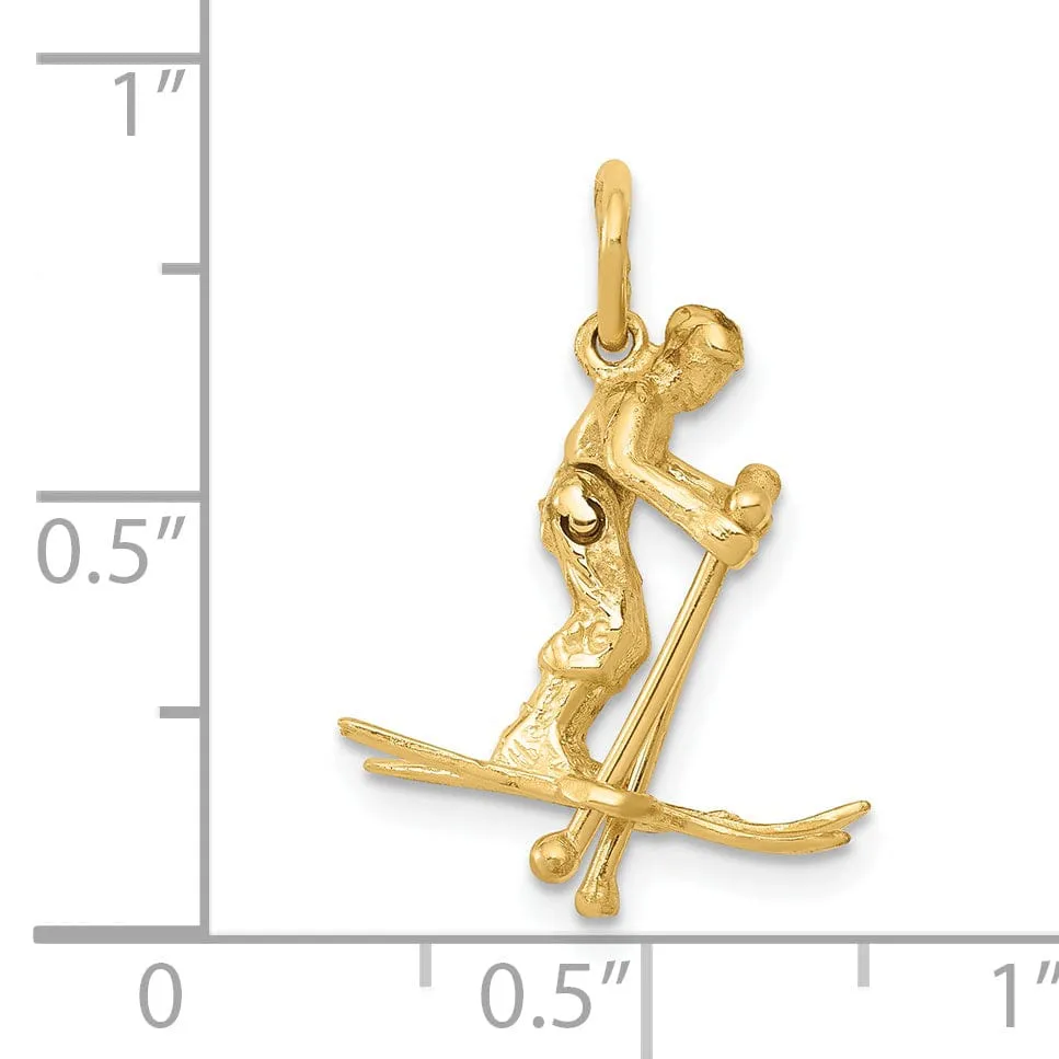 14k Yellow Gold Moveable Snow Skier Pendant
