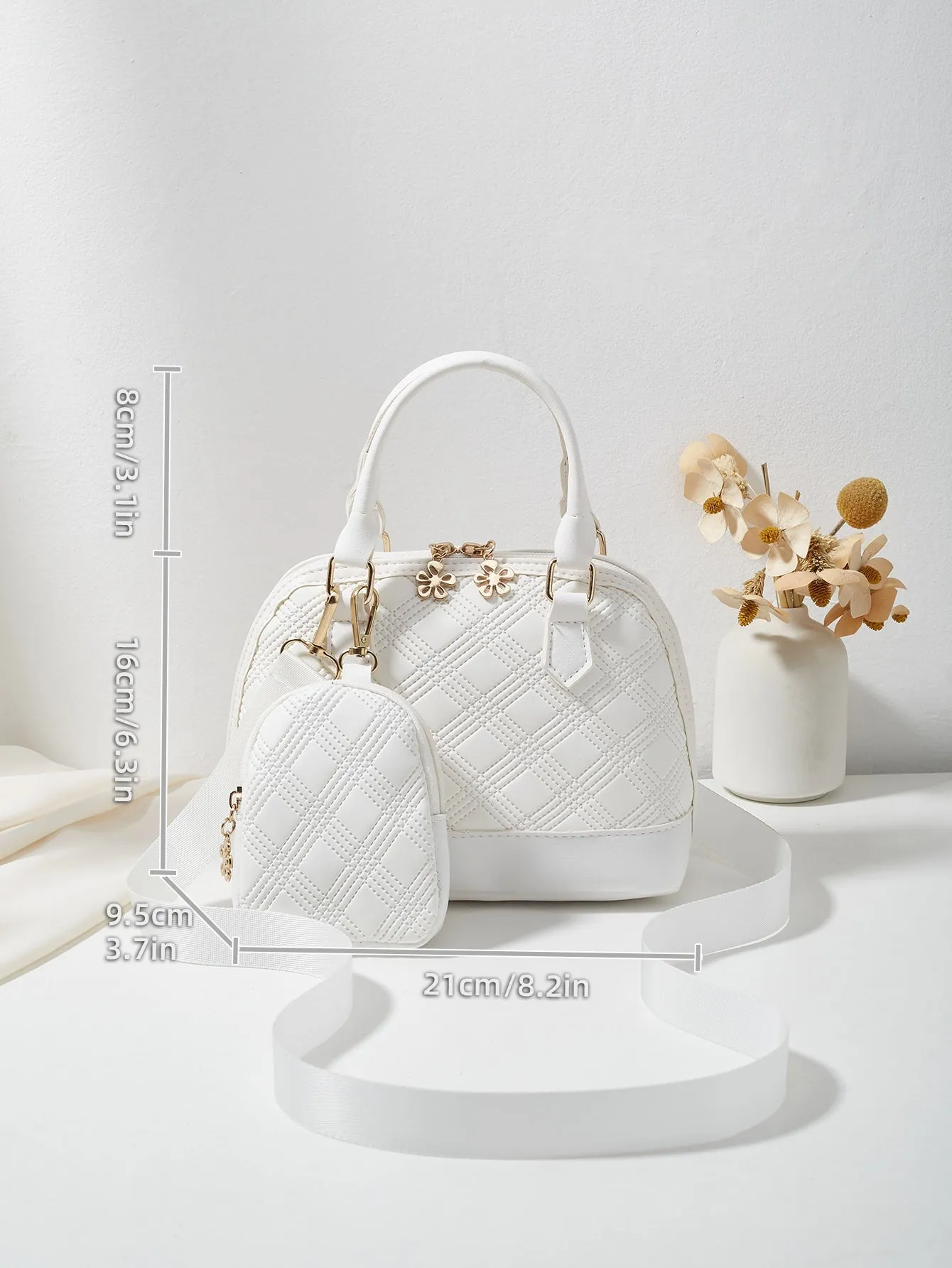 1pc Embossed Clutch Wallet & Double Zipper Bag - White