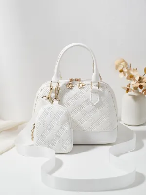 1pc Embossed Clutch Wallet & Double Zipper Bag - White