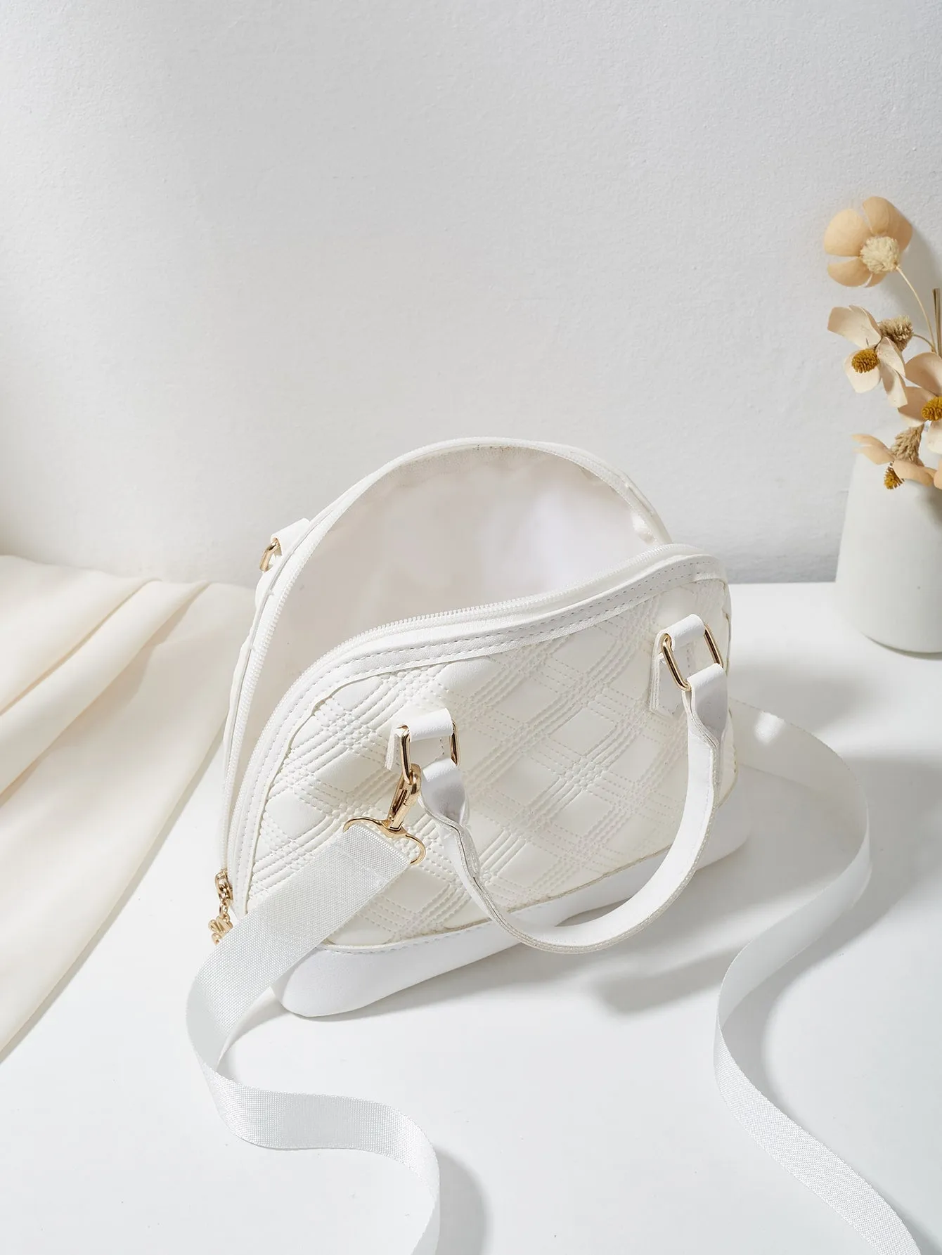 1pc Embossed Clutch Wallet & Double Zipper Bag - White