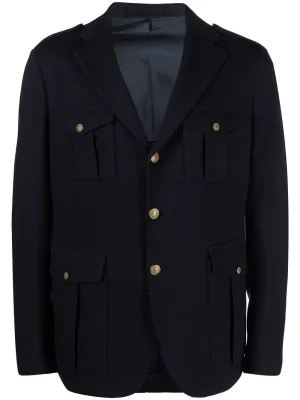 $2,045 ELEVENTY -PLATINUM Blue Wool Gold Button Safari Jacket Blazer- 40 (50EU)