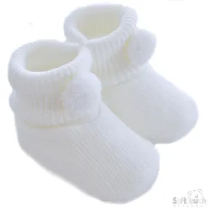 Acrylic Pom-Pom Baby Bootees White - S408-W