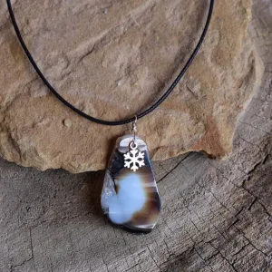 Agate slab stone pendant necklace with snowflake charm
