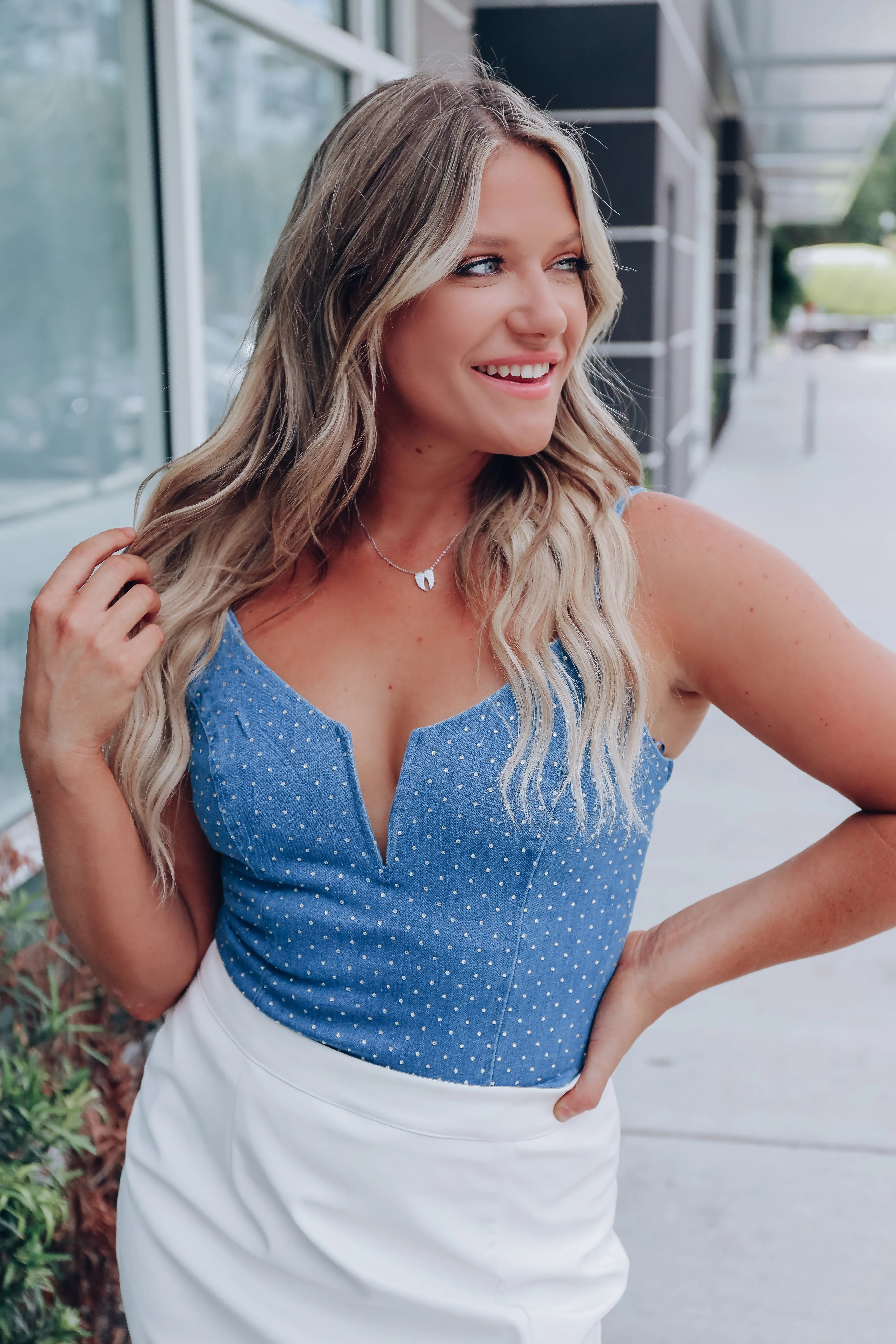 All That Glitters Denim Bodysuit