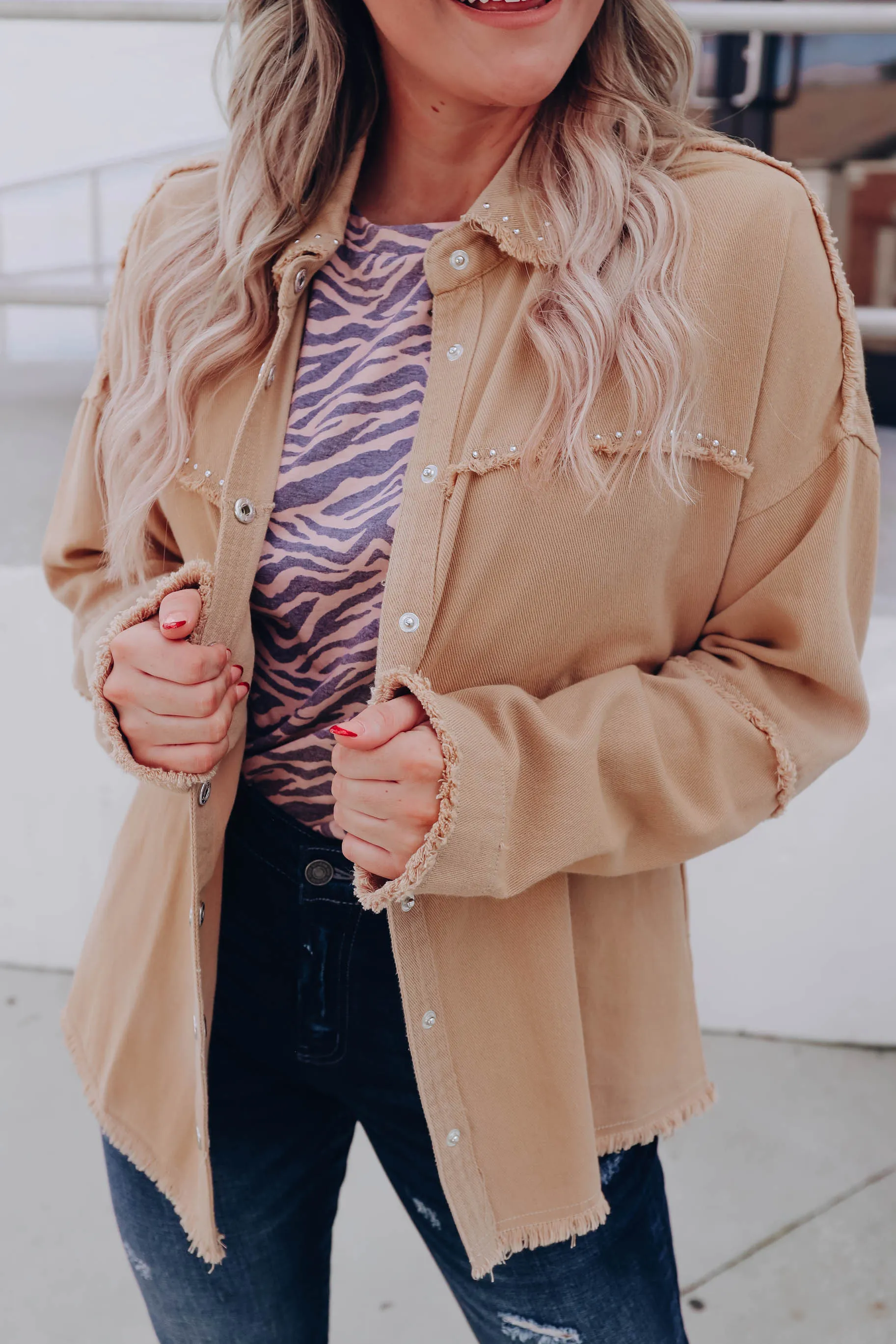 All The Details Studded Shacket - Camel
