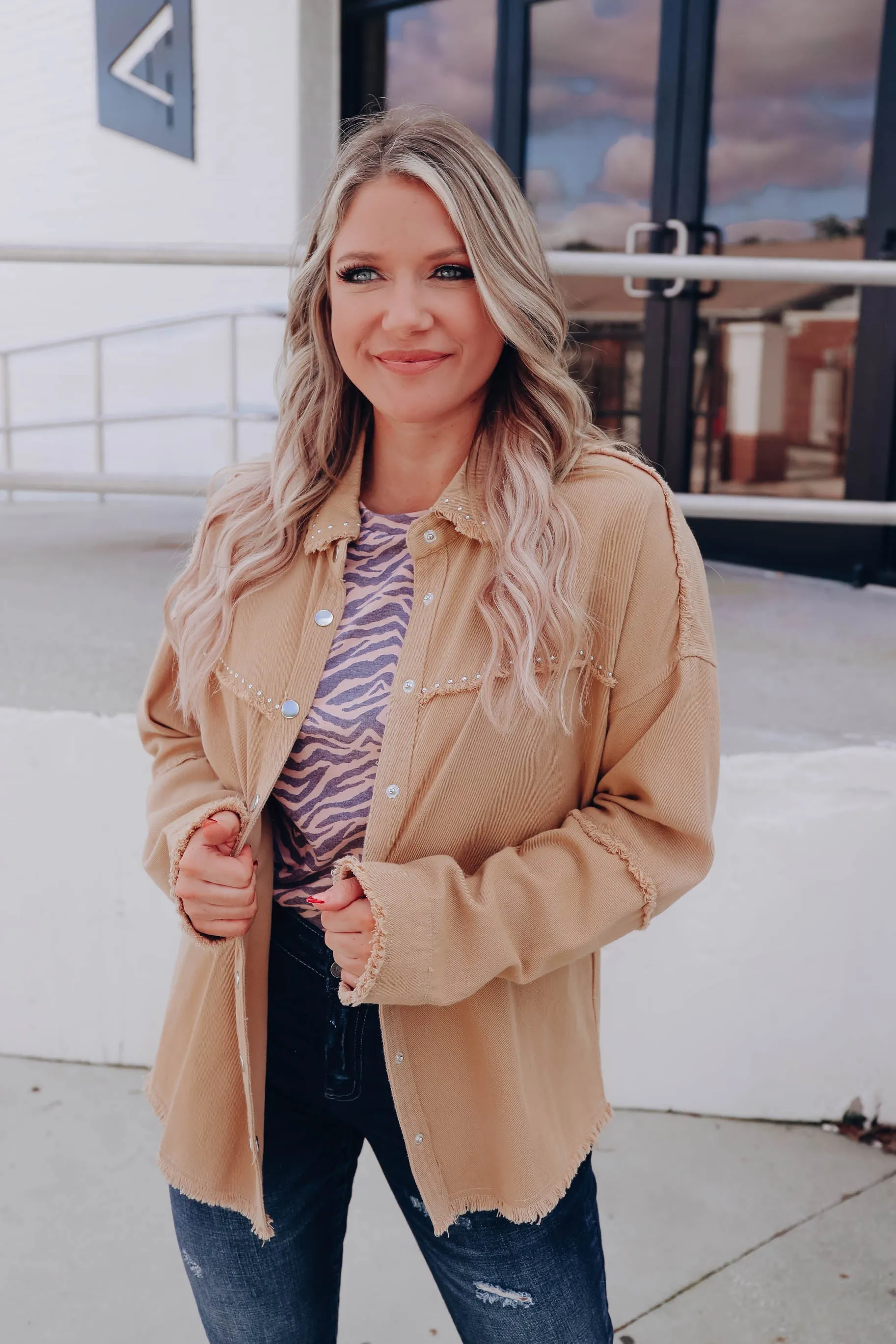 All The Details Studded Shacket - Camel