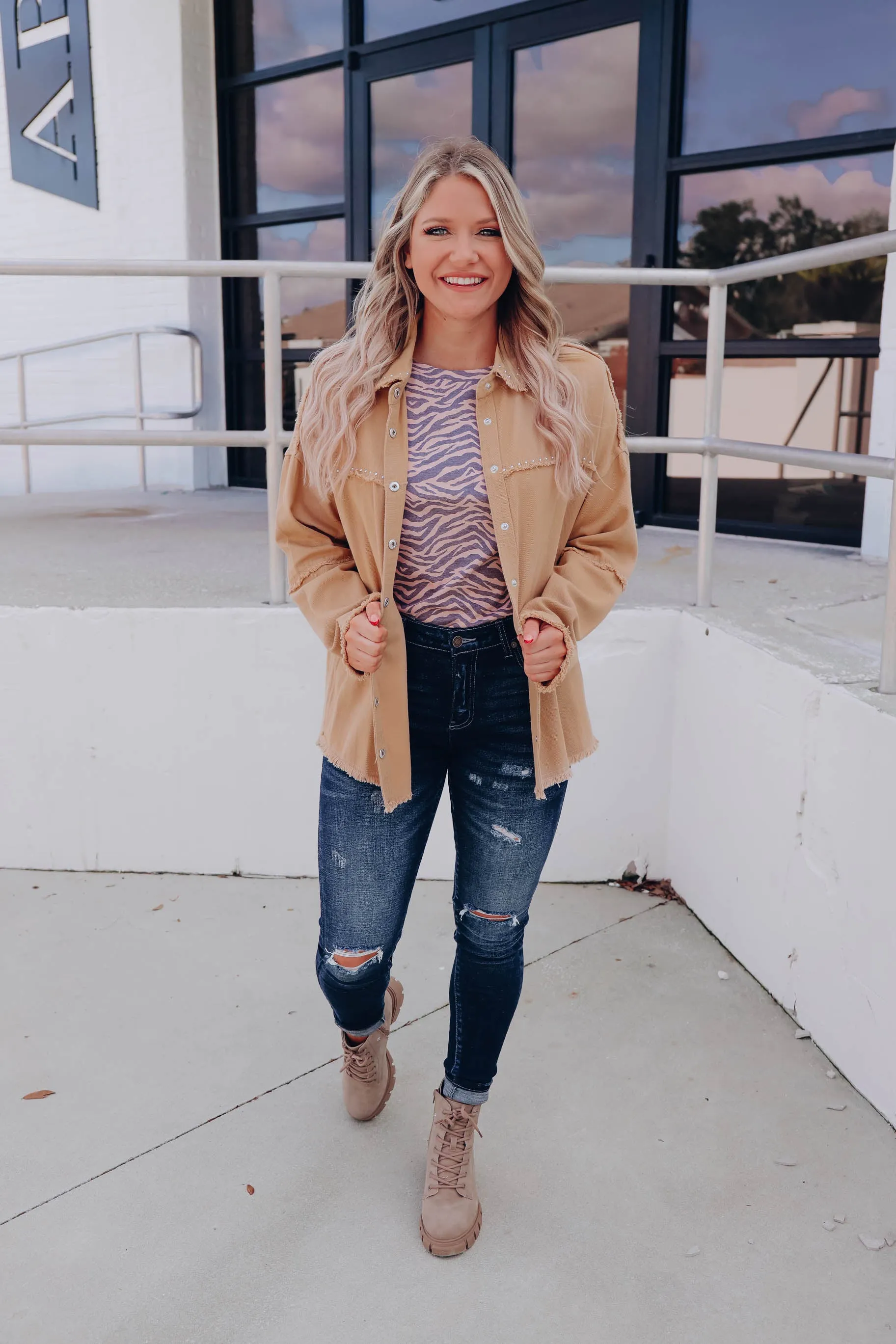 All The Details Studded Shacket - Camel
