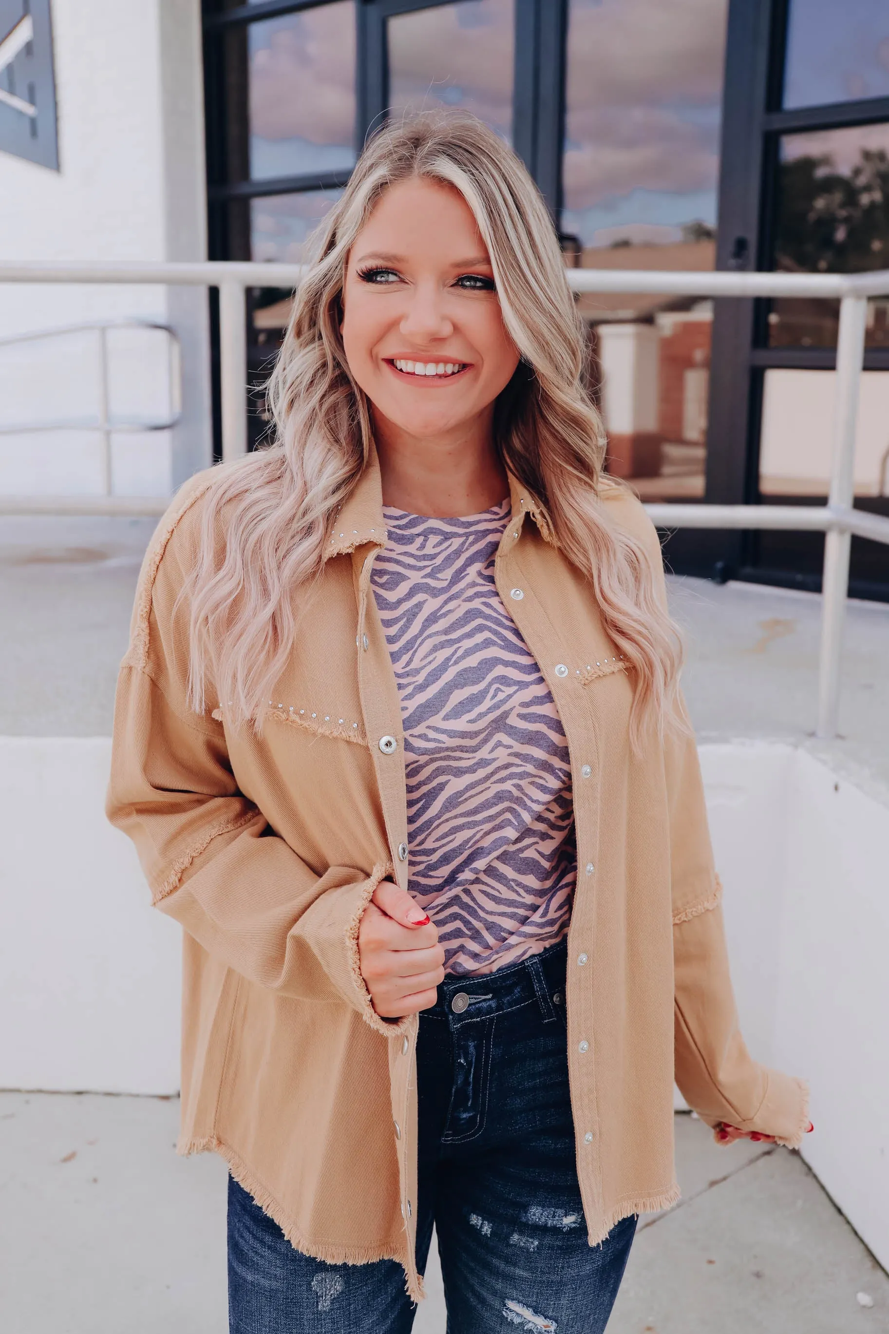 All The Details Studded Shacket - Camel