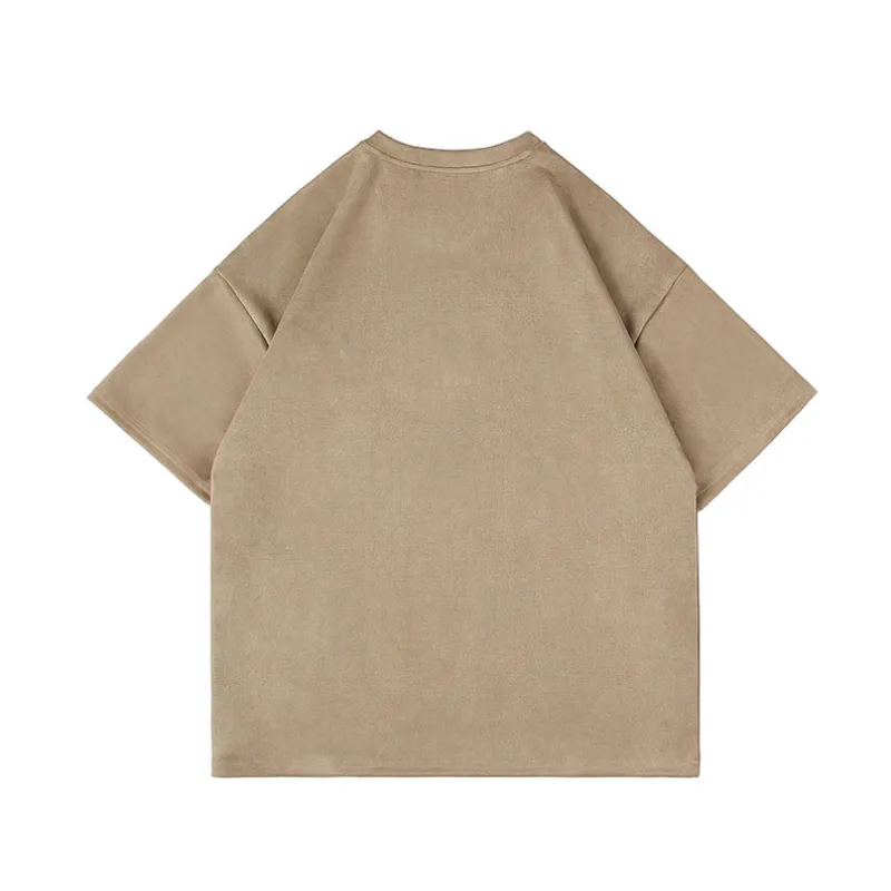 American Letter Embroidery Suede T-Shirt