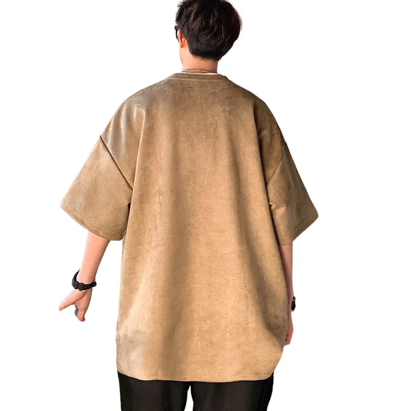 American Letter Embroidery Suede T-Shirt