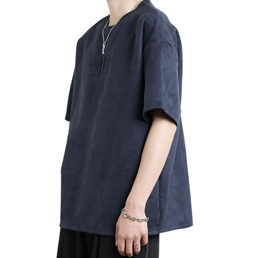 American Letter Embroidery Suede T-Shirt