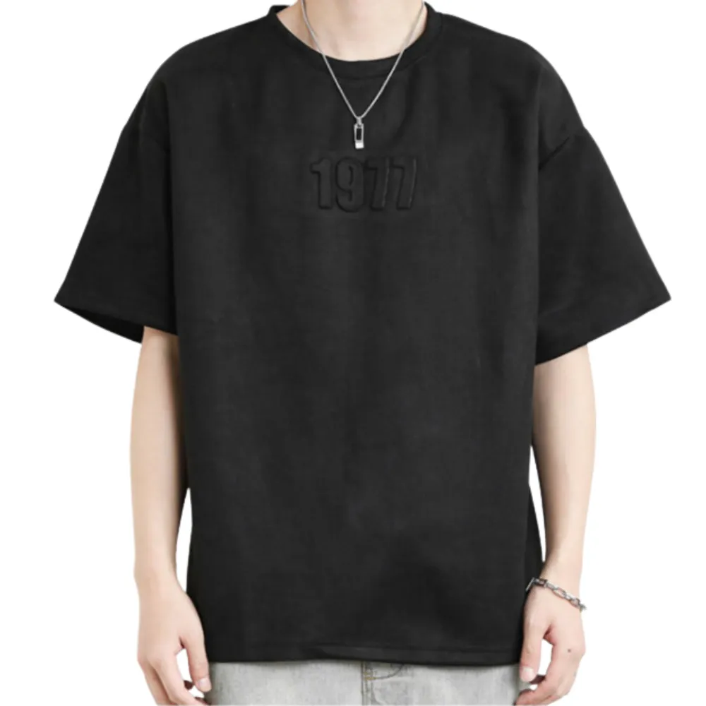 American Letter Embroidery Suede T-Shirt