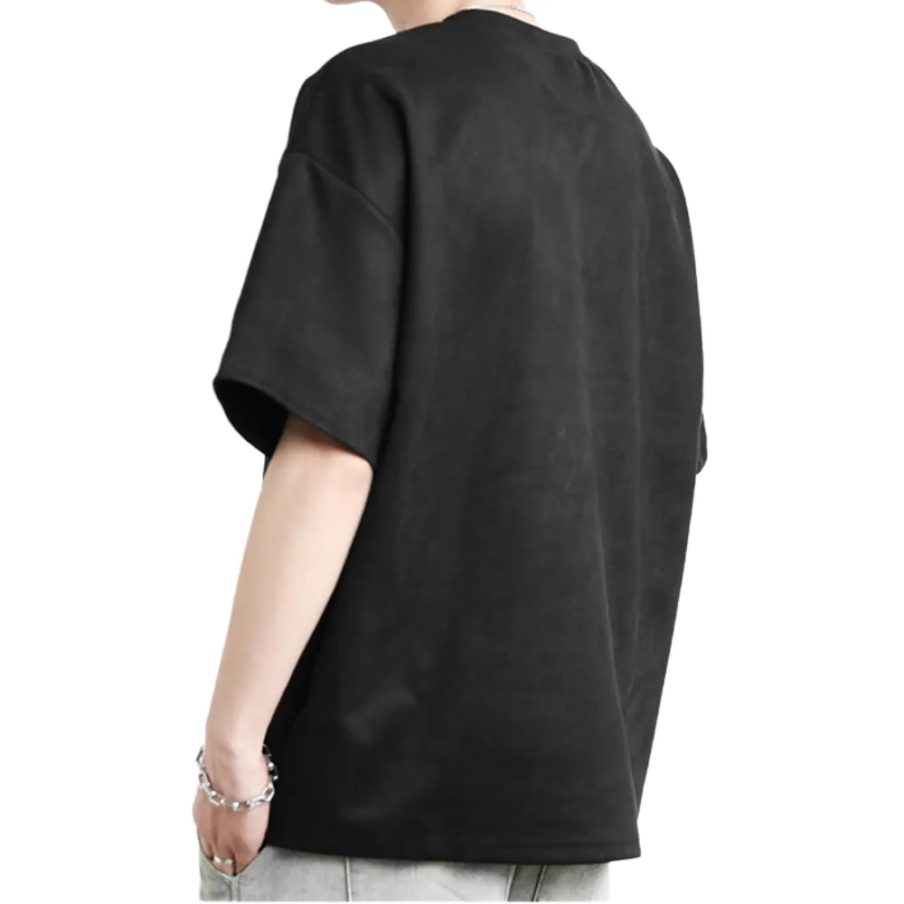 American Letter Embroidery Suede T-Shirt