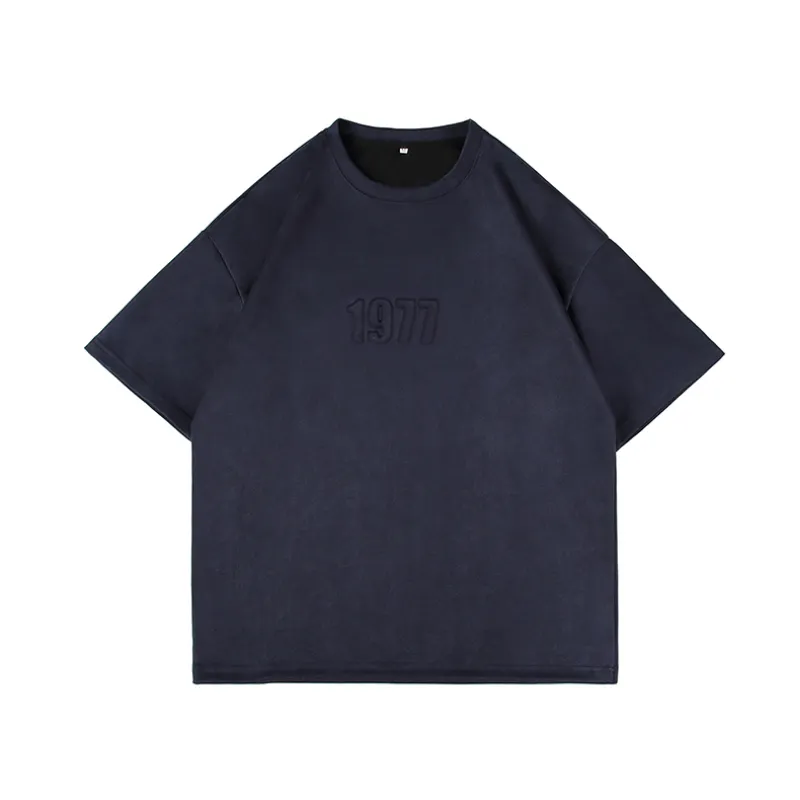 American Letter Embroidery Suede T-Shirt