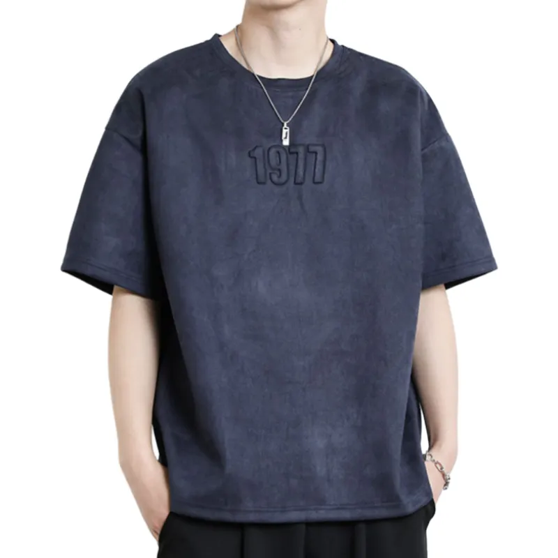 American Letter Embroidery Suede T-Shirt