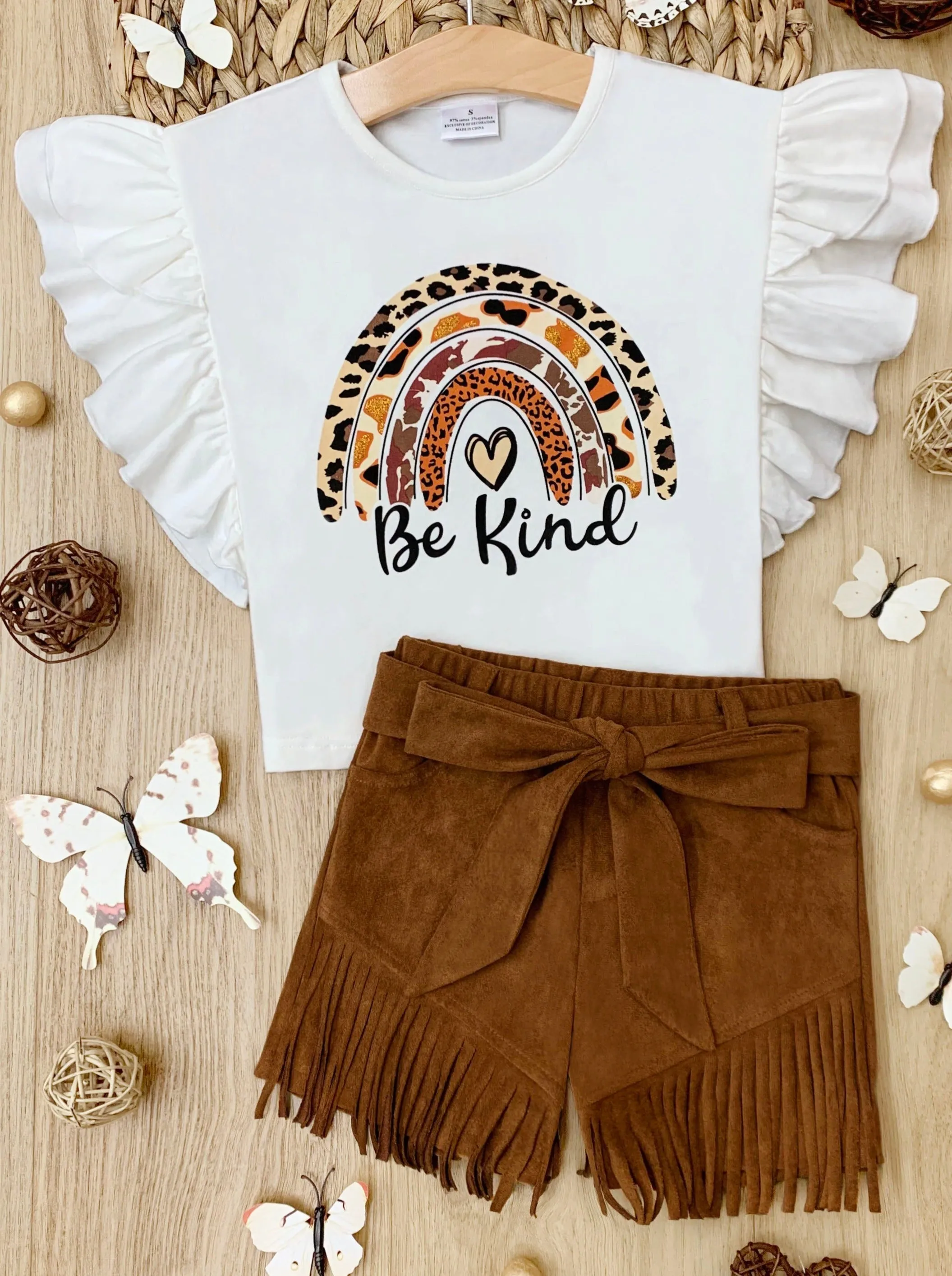 Be Kind Top and Fringe Short Set
