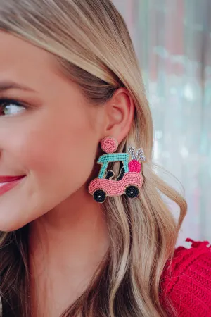 Birdie Golf Cart Beaded Earrings - Light Pink