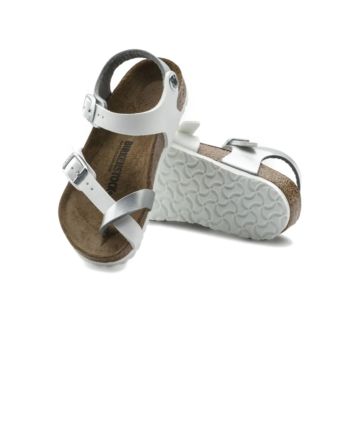 Birkenstock Kids Taormina Birko-Flor Soft Metallics Silver White Sandals