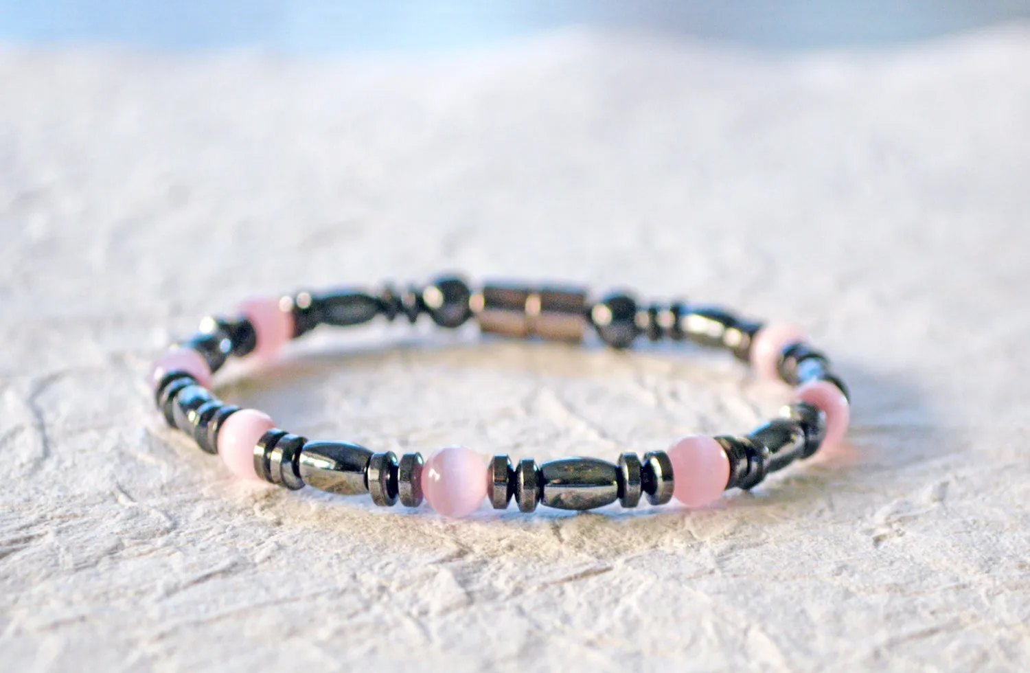 Black Hematite Magnetic Bracelet with Cat's Eye