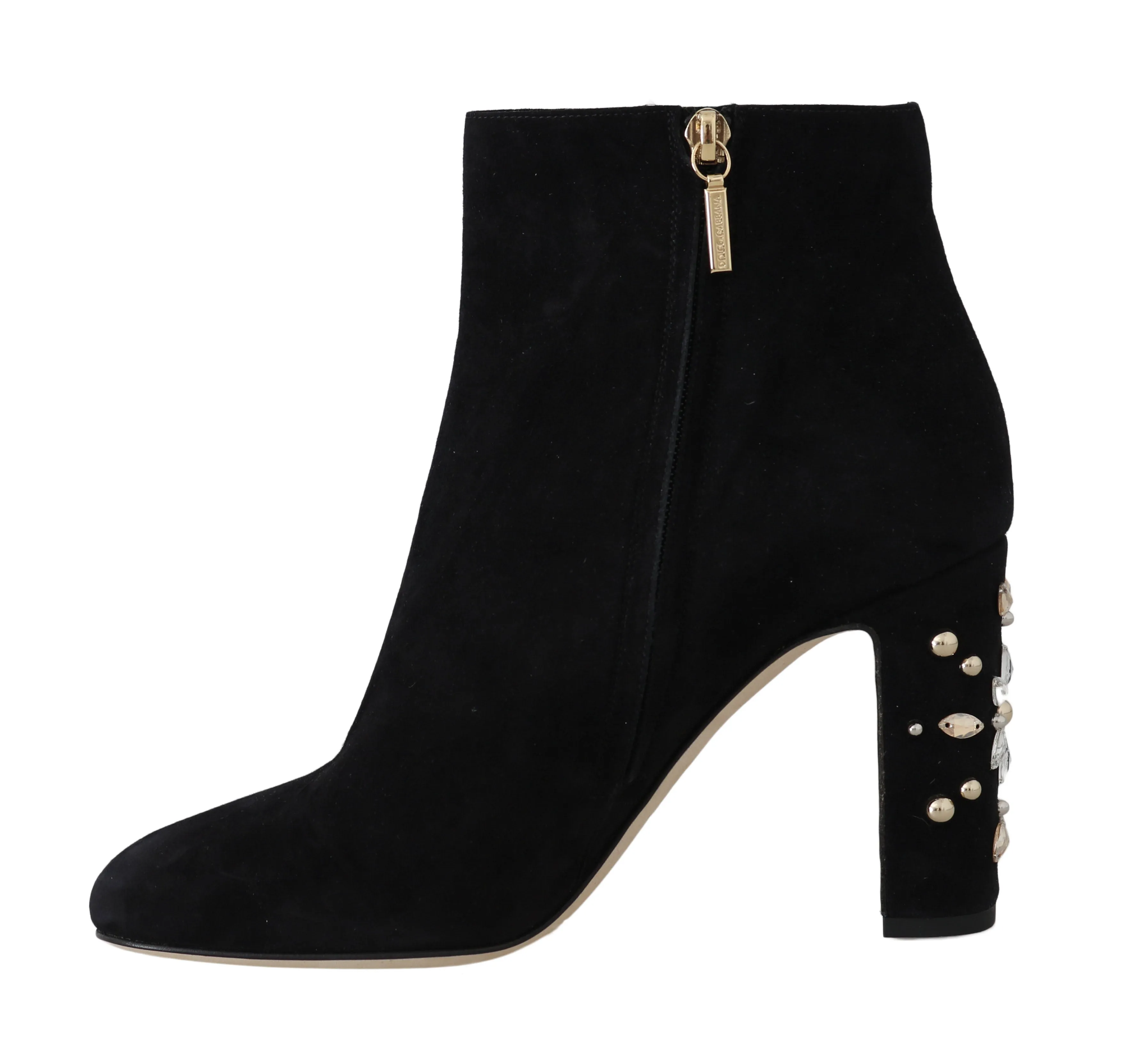 Black Suede Crystal Studded Booties