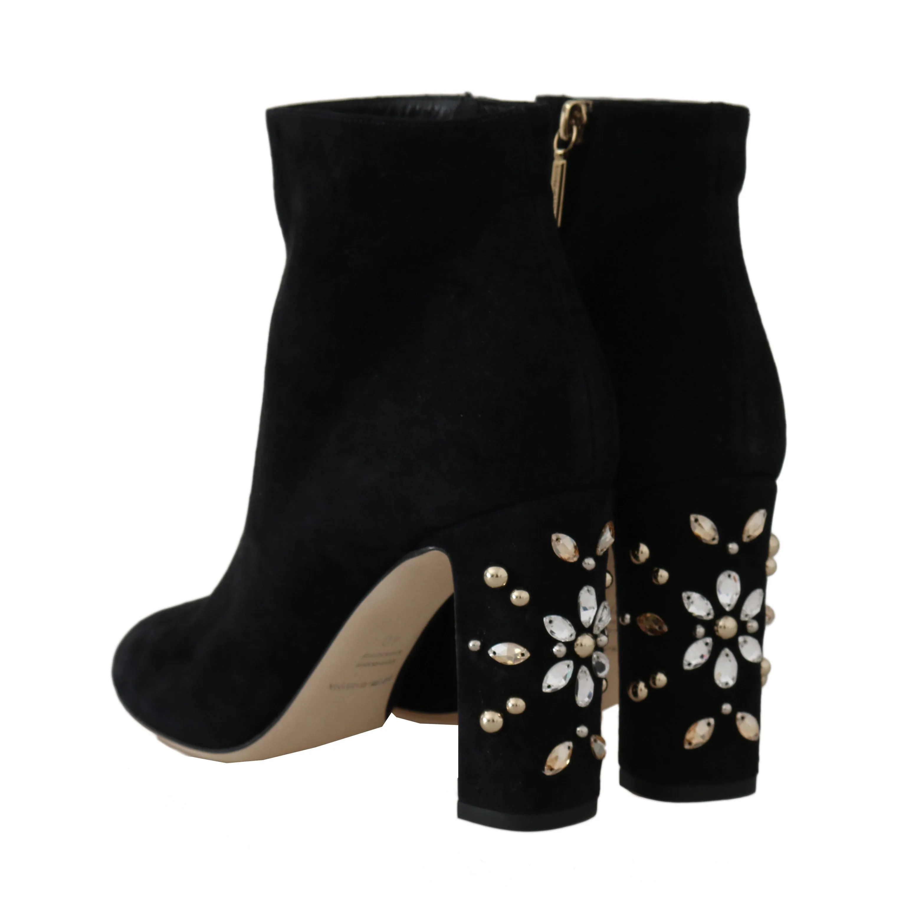 Black Suede Crystal Studded Booties