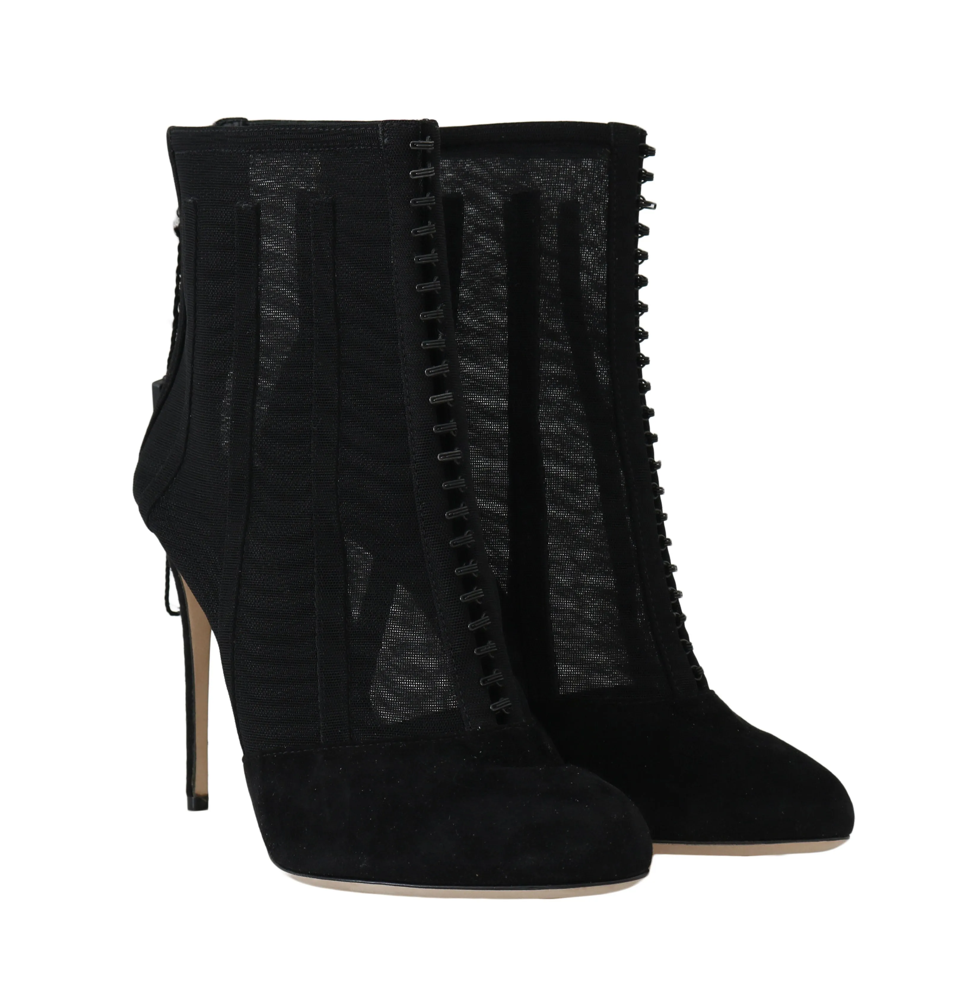 Black Suede Tulle Ankle Booties
