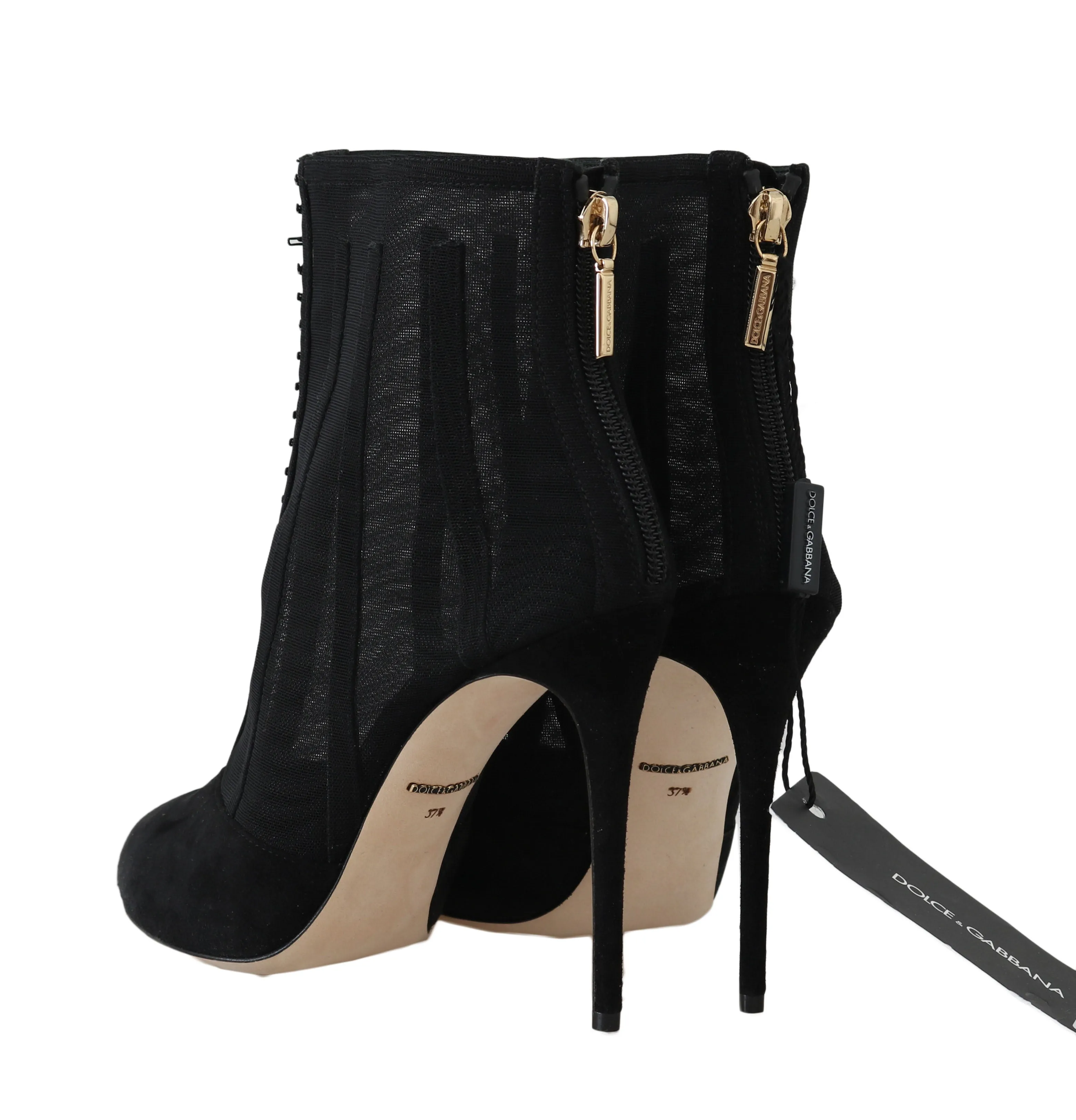 Black Suede Tulle Ankle Booties