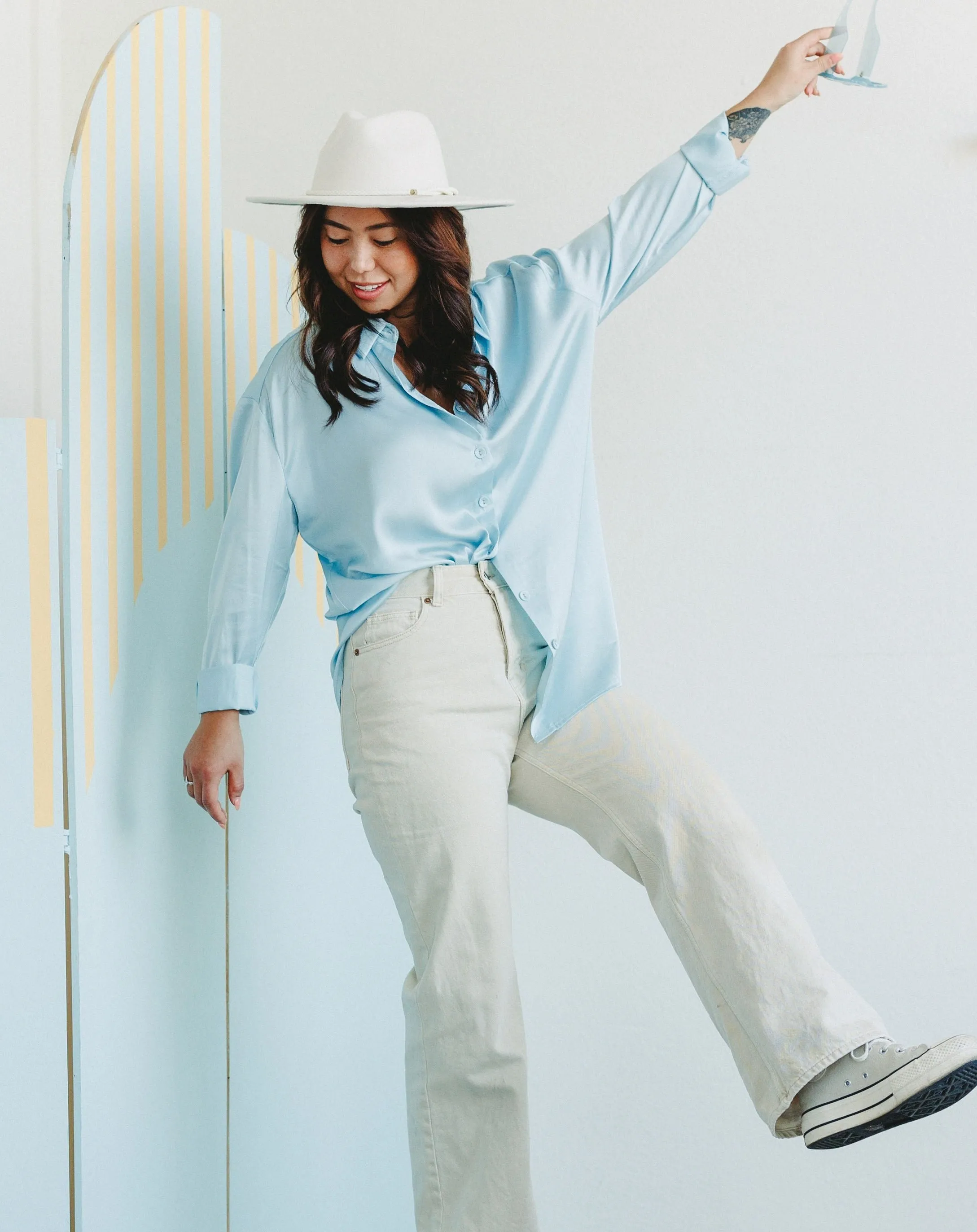 Blue Jay Way Satin Button Down Top