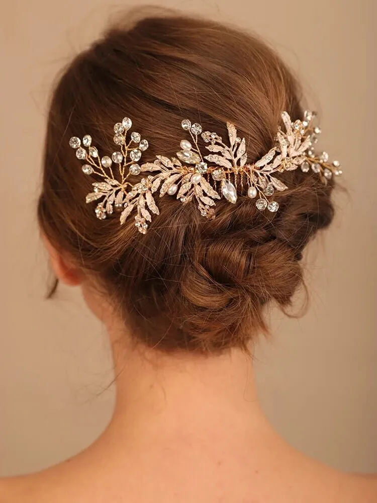 Bridal Floral Hair Comb and Hairpins 4 PC Set, Gem Hair Comb and 3 Hair Pins for Bridesmaids