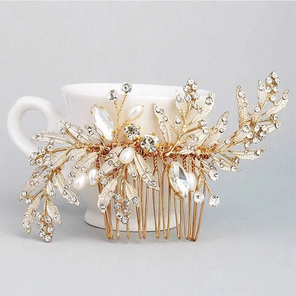 Bridal Floral Hair Comb and Hairpins 4 PC Set, Gem Hair Comb and 3 Hair Pins for Bridesmaids