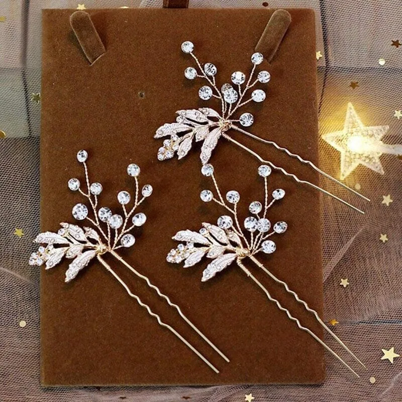 Bridal Floral Hair Comb and Hairpins 4 PC Set, Gem Hair Comb and 3 Hair Pins for Bridesmaids