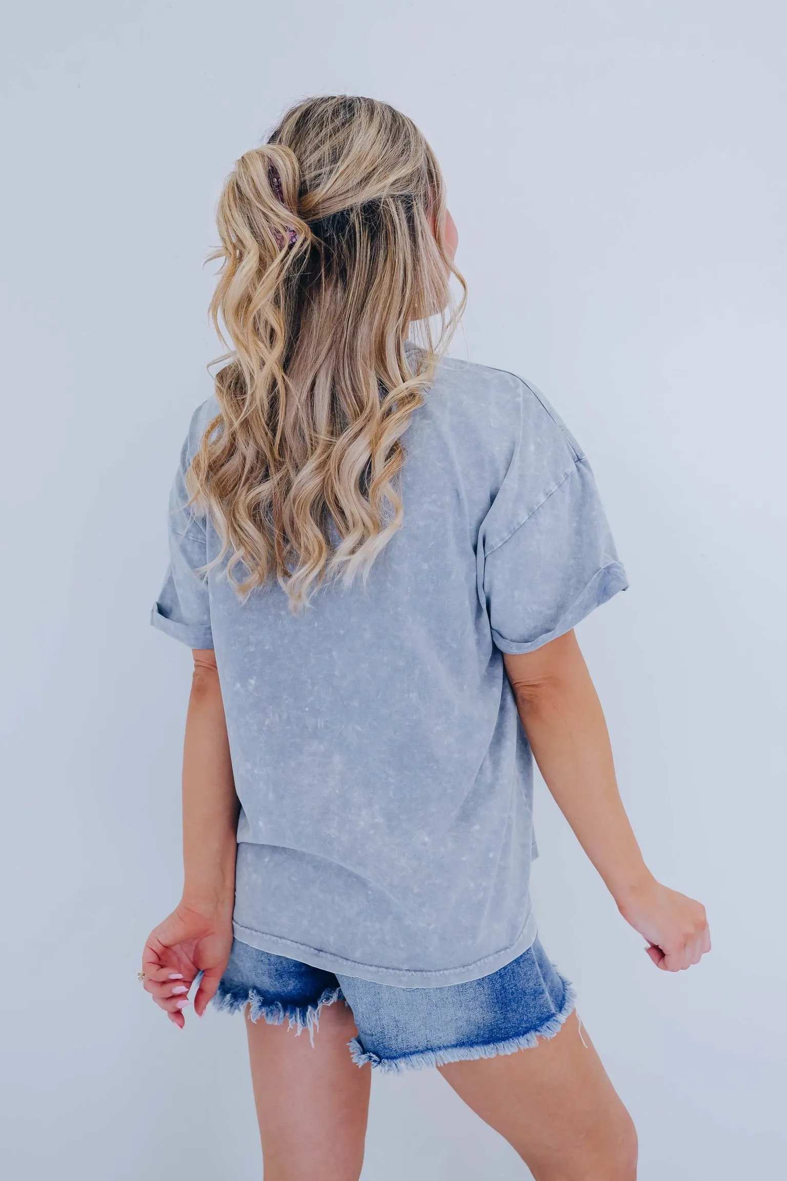 Butterfly Acid Washed Graphic Tee - Grey