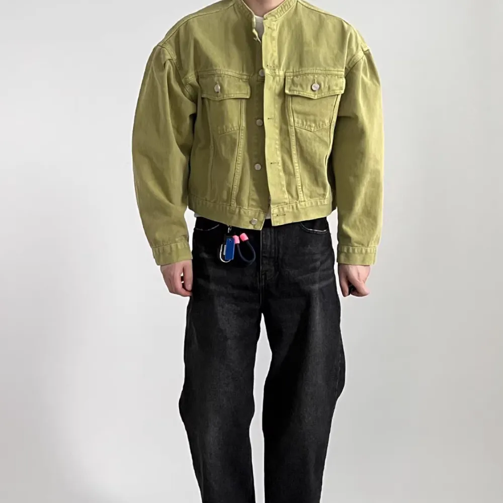 Casual Collarless Work Denim Jacket