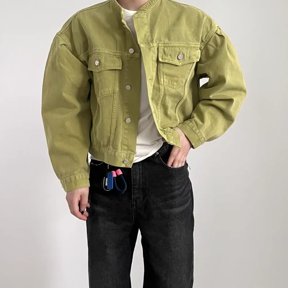 Casual Collarless Work Denim Jacket