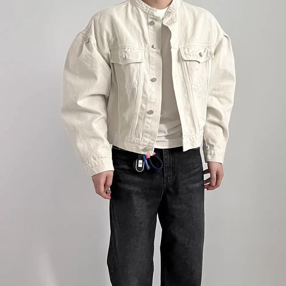 Casual Collarless Work Denim Jacket