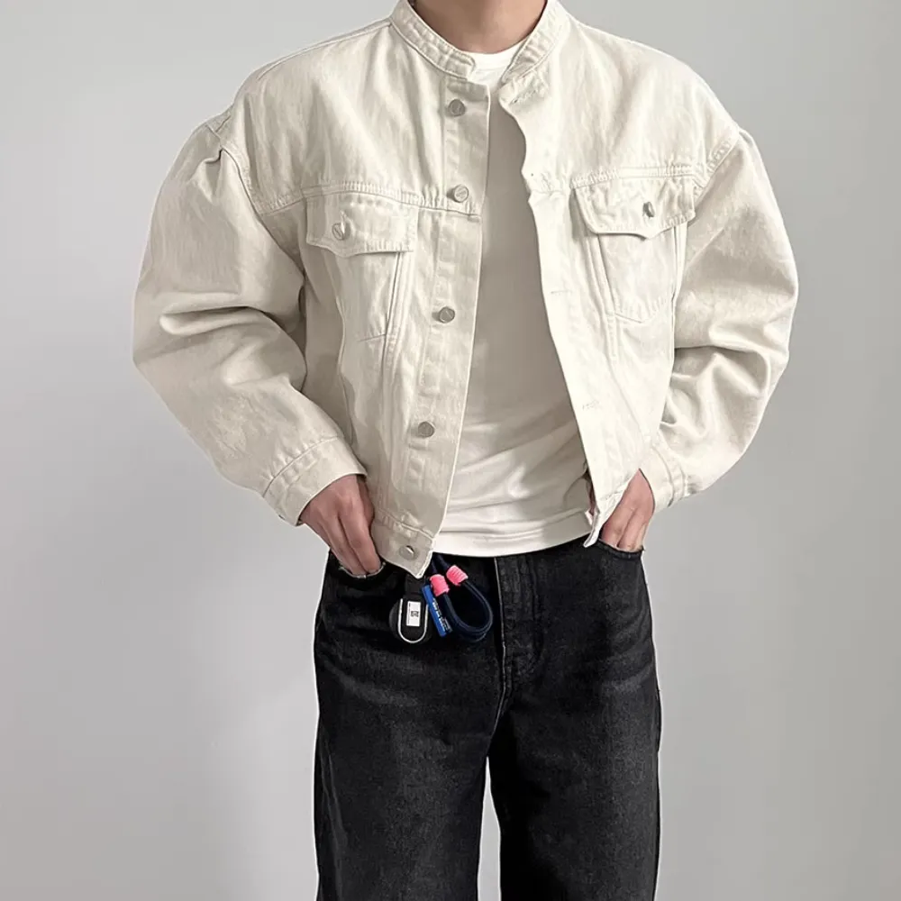 Casual Collarless Work Denim Jacket