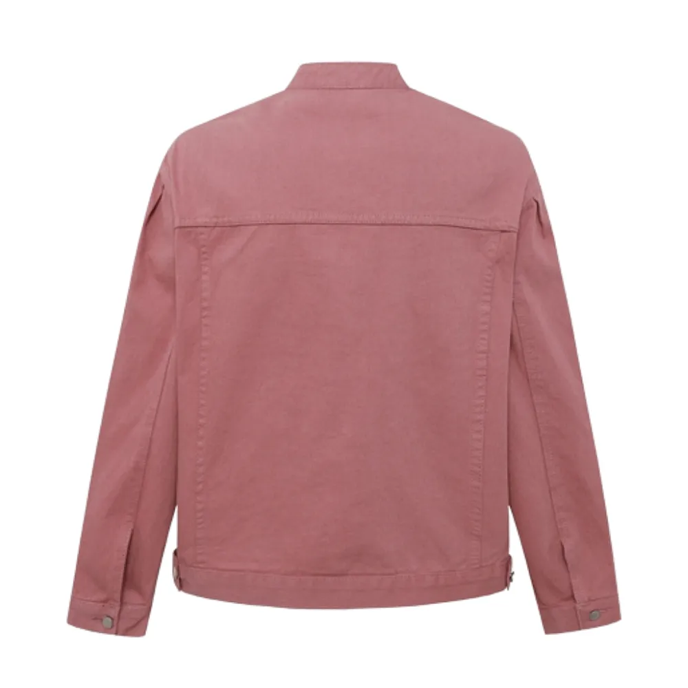Casual Collarless Work Denim Jacket