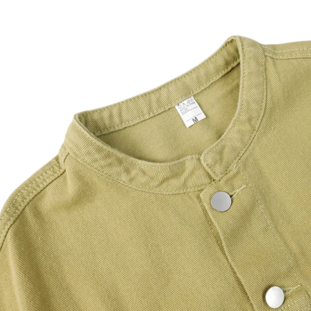 Casual Collarless Work Denim Jacket