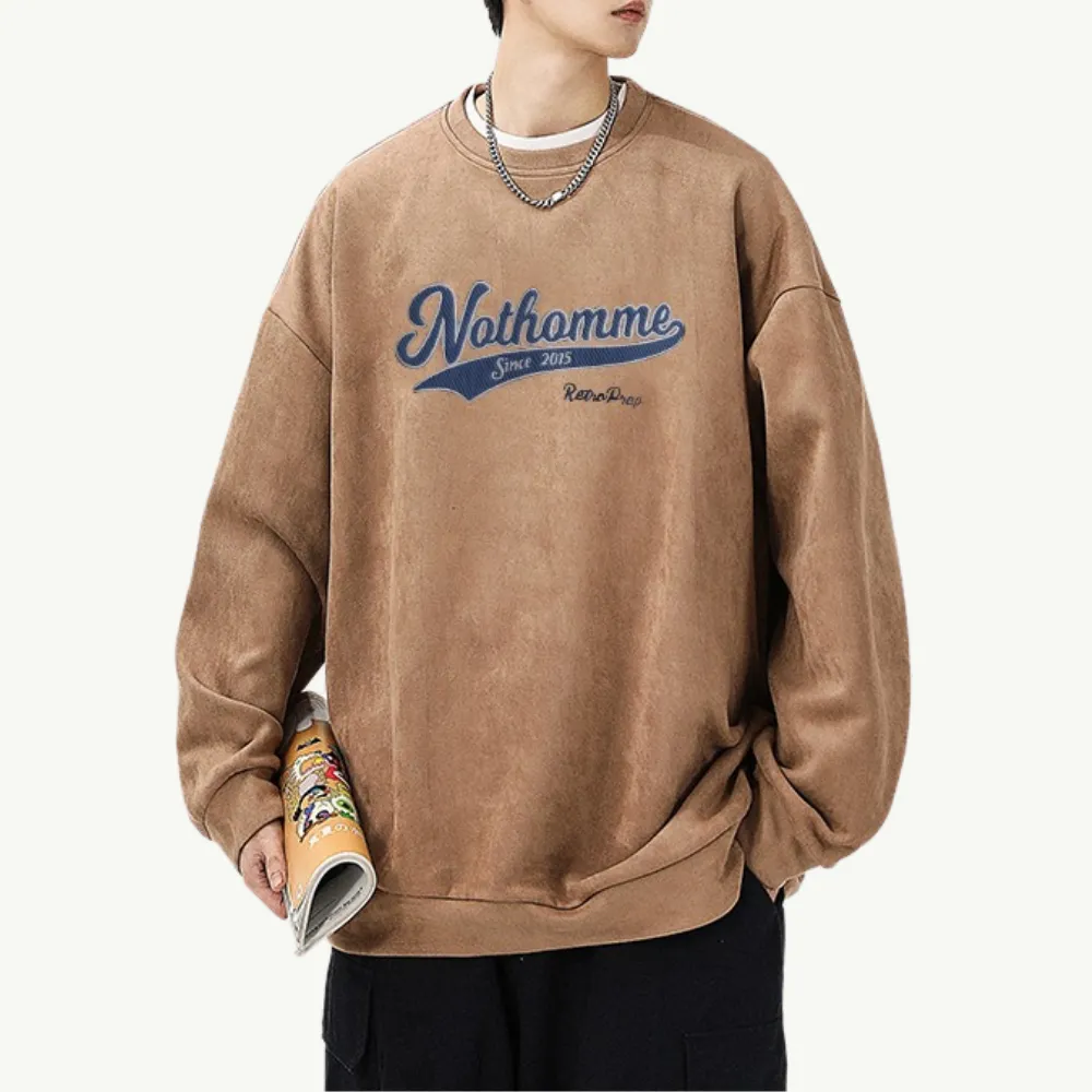 Casual Letter Patch Suede Sweatshirt