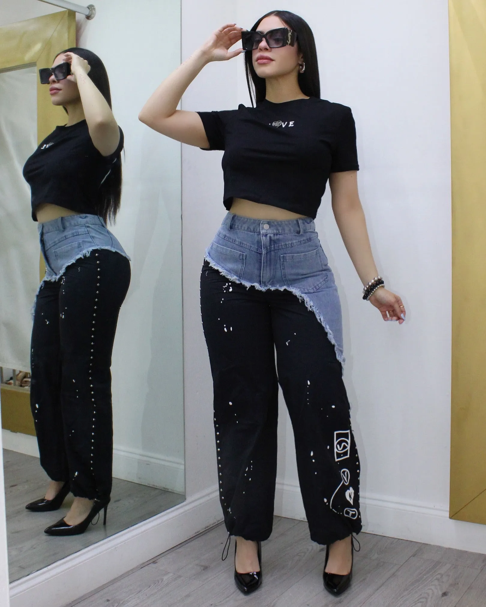 Cause Of Love Two Tone Jean Pants