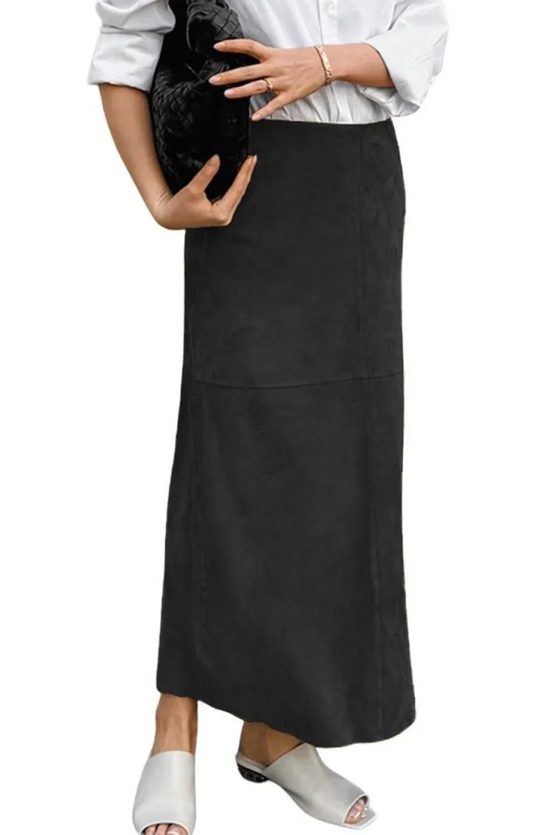 Chouyatou Women Fall Winter Elegant Faux Suede Leather Regular Fit Pencil Maxi Long Skirt