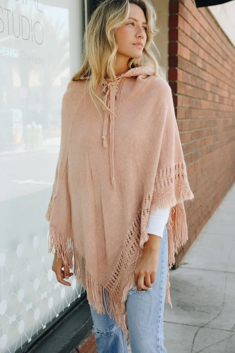 Classic Knit Hooded Poncho - 4 colors