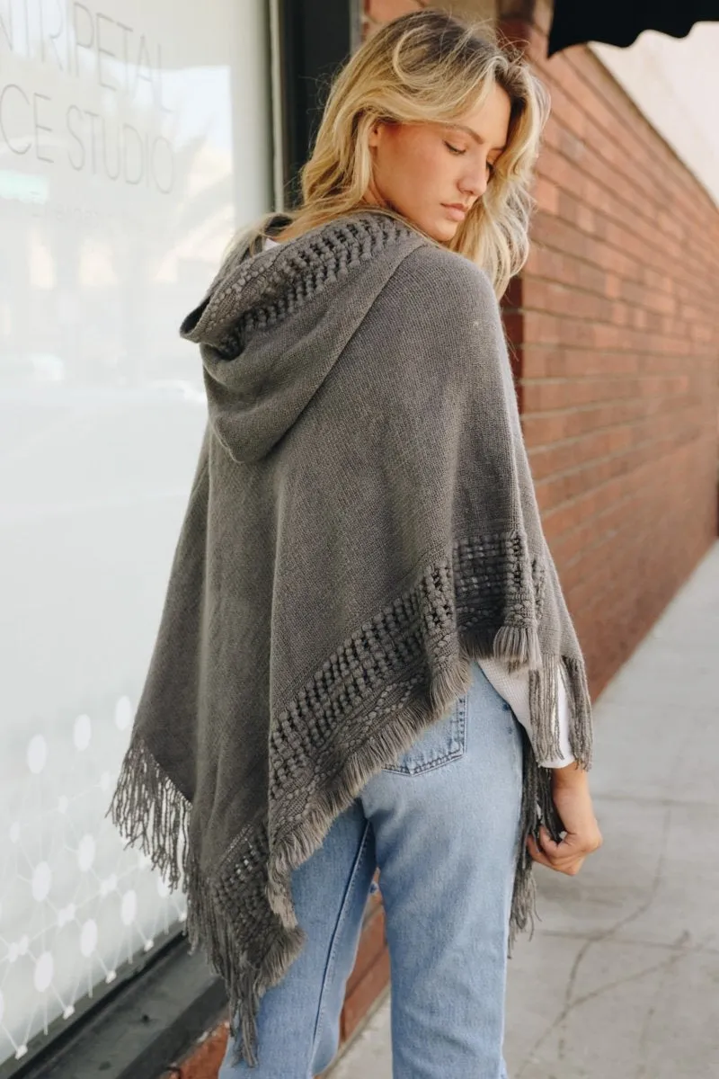 Classic Knit Hooded Poncho - 4 colors