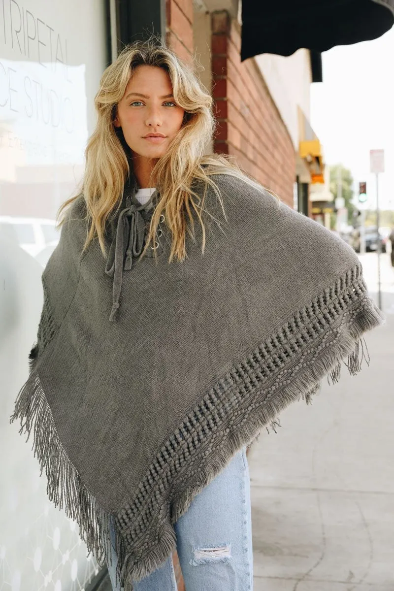 Classic Knit Hooded Poncho - 4 colors