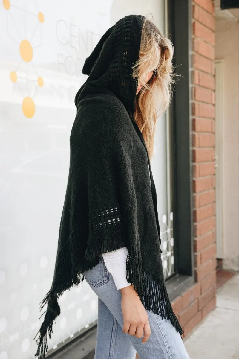 Classic Knit Hooded Poncho - 4 colors
