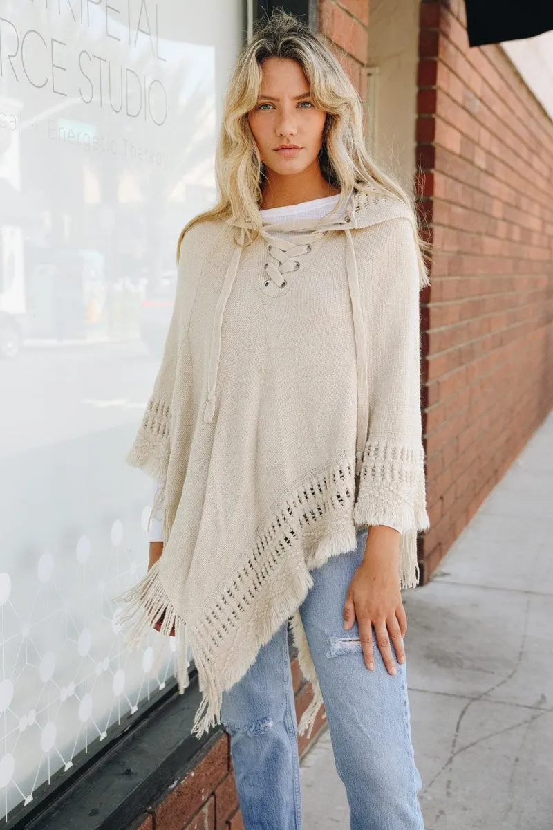 Classic Knit Hooded Poncho - 4 colors
