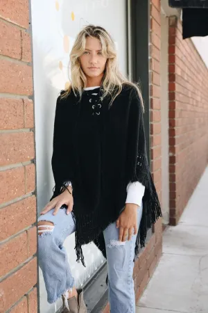 Classic Knit Hooded Poncho - 4 colors