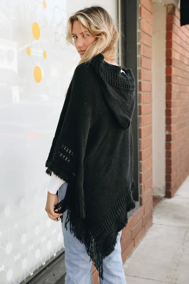 Classic Knit Hooded Poncho - 4 colors